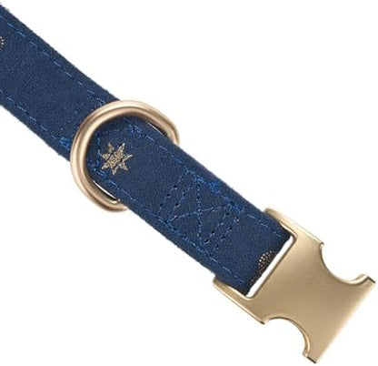 Cotton Fibric Dog Collar with High Grade Metal Buckle, for Small Dogs(Dark Blue,Small:10-15")