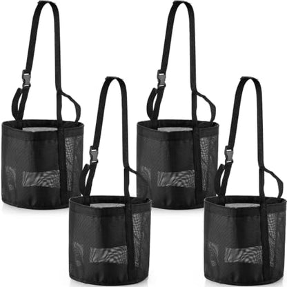 4 Pcs Horse Feed Bag, Heavy Duty Mesh Feeder with Adjustable Strap, Black