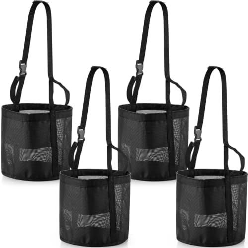 4 Pcs Horse Feed Bag, Heavy Duty Mesh Feeder with Adjustable Strap, Black
