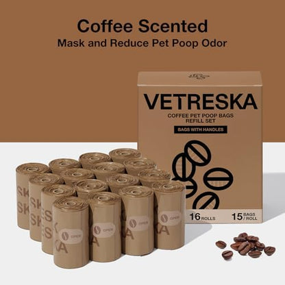 VETRESKA Dog Poop Bags with Handles 240 Count, Coffee Scented Waste Bags