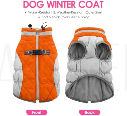 AOFITEE Dog Coat for Large Dogs Waterproof Dog Winter Jacket with Harness