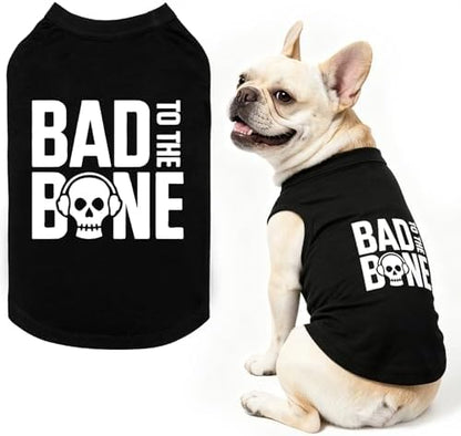 BINGPET Bad to The Bone Dog Shirt, Soft Cotton T-Shirt, Halloween Costumes