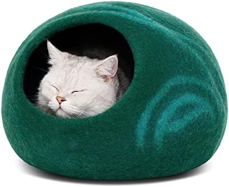 MEOWFIA Cat Cave - Merino Wool Bed for Indoor Cats (Emerald, Large)