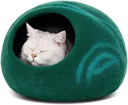 MEOWFIA Cat Cave - Merino Wool Bed for Indoor Cats (Emerald, Large)