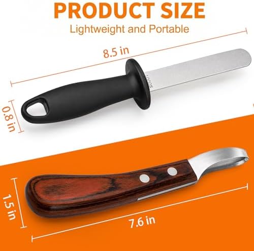 ZENFUN Hoof Knife with Sharpener, Double Edged Hoof Trimming Knife with Wooden Handle & 400/1000 Diamond Grit Rod, 8 Inch Farrier Tool Kit, Stainless Steel Blade Hoof Knife for Horses, Cattle Care