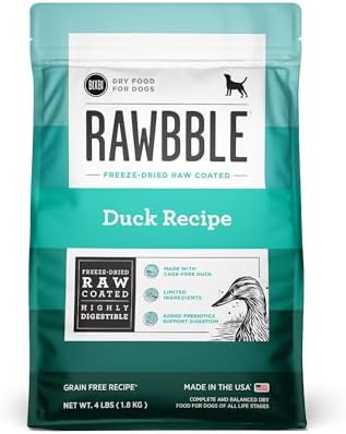 BIXBI Rawbble Freeze-Dried Raw Coated Dog Food, Duck – Fresh Meat, No Meat Meals, Grain-Free – USA Made, 4 lbs