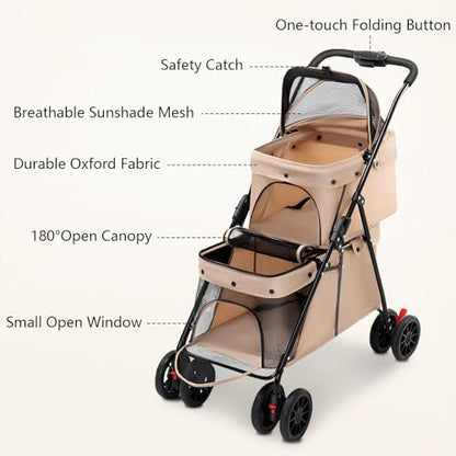 Double Pet Stroller for Medium Small Dogs and Cats Easy-to-Fold Jogger cart