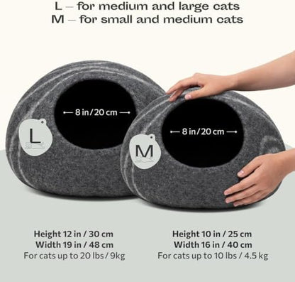 MEOWFIA Cat Cave - Merino Wool Bed for Indoor Cats (Dark Gray, Large)