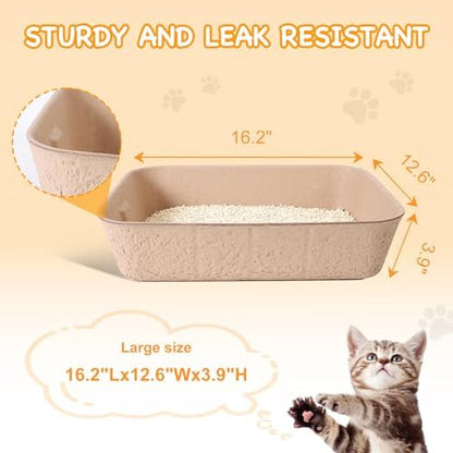 Disposable Litter Boxes for Cats, Durable and Water Resistant, Sustainable Large Disposable Litter Box, Disposable Cat Litter Boxes for Indoor/Travel Use, Standalone or as Liner (Brown, Large 6-Pack)