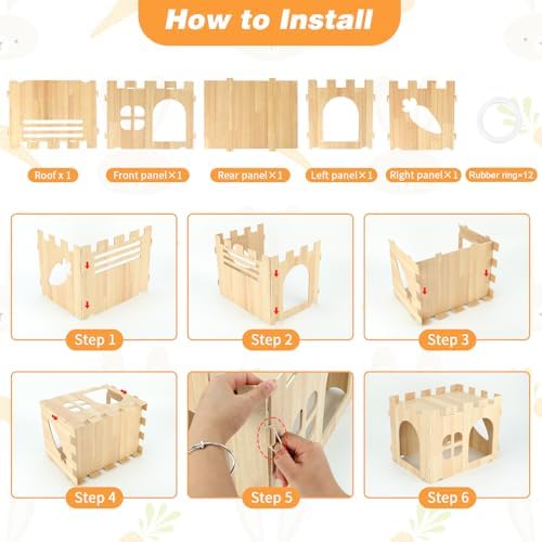 BWOGUE Large Wooden Bunny Hideout,Detachable Rabbit Castle for Small Animal