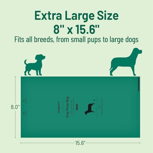 HygiCare Extended Dog Poop Bags with Dispenser, 1000 Count, Pre-Separated, Lavender Scent, Eco-friendly Material, Extra Thick, 100% Leakproof, 8"x 15.6", Green