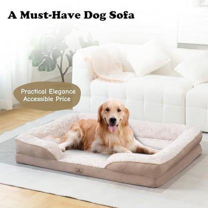 XL Orthopedic Dog Beds Large Sized Dog - Washable Large Dog Cat Bed Waterproof, Comfort Dogs Couch Sofa with Washable Removable Cover, Pet Bed with Nonskid Bottom, 42'', Beige