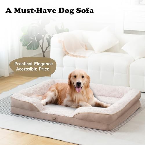 XL Plus Orthopedic Dog Beds Large Sized Dog - Washable Large Dog Cat Bed Waterproof, Comfort Dogs Couch Sofa with Washable Removable Cover, Pet Bed with Nonskid Bottom, 48'', Beige