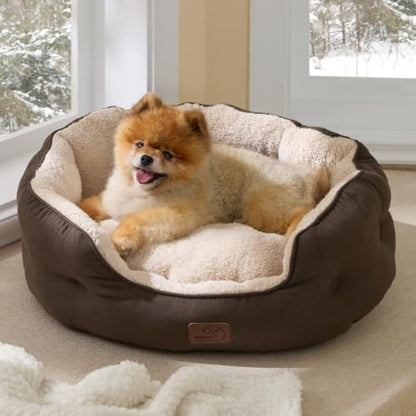 Bedsure Small Dog Bed Washable,Round Cat Beds for Indoor Cats,25in Brown