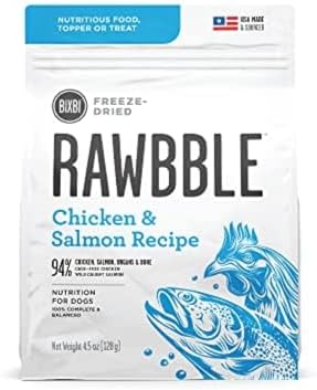 BIXBI Liberty Freeze-Dried Dog Food Topper & Treats, Chicken & Salmon – 94% Meat & Organs, No Refrigeration – USA Made, 4.5 oz