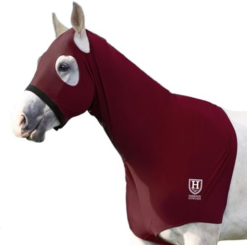 Harrison Howard Stretch Hood No Eye/Ear Covers Head, Shoulders, Mane, Chest, Withers Perfect for Show/Event Preparation-Burgundy L