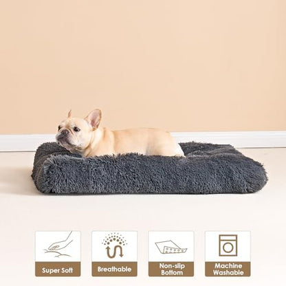 EHEYCIGA Fluffy Dog Crate Bed for Medium Dogs, Plush Crate Pad, Dark Grey