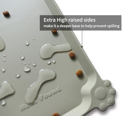 Hoki Found Silicone Pet Food Tray - Non Slip Pet Dog Cat Bowl Placemat - Feeding Mat - Waterproof Dog Cat Food Mats - For Carpet - Cream Green
