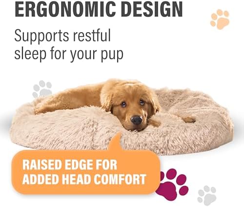 Active Pets Premium Large Donut Dog Bed, Fits Up to 100 lbs, Machine Washable Cushion, Plush Long Pile Faux Fur Fabric, Portable Light Gray Pet Bed Furniture for Puppies Adult Canines & Cats