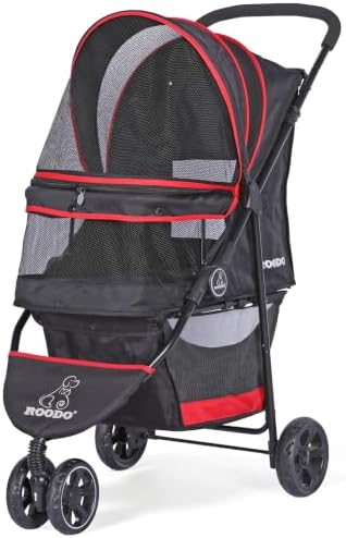 ROODO Escort 3 Wheel Dog Cat Pet Stroller for Small/Medium Dogs Cats Best Lightweight Foldable Portable Compact Jogger Travel All Terrain Pet Gear System Puppy Doggie Bunny Kitty Stroller(Black)