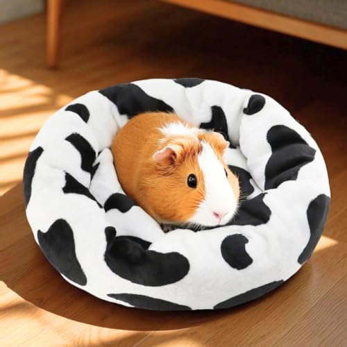 Guinea Pig Bed Soft Washable Donut-Shaped Burrowing Pet Bed for Dwarf Rabbits, Hedgehogs, Chinchillas, Ferrets, Rats Small Animal Mat for Snuggling and Playtime - Cow Pattern