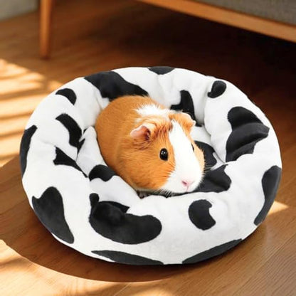 Guinea Pig Bed Soft Washable Donut-Shaped Burrowing Pet Bed for Dwarf Rabbits, Hedgehogs, Chinchillas, Ferrets, Rats Small Animal Mat for Snuggling and Playtime - Cow Pattern