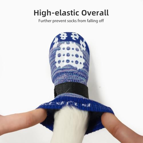 PUPTECK Anti-Slip Dog Socks with Double Sides Grips for Small Medium Large Dogs Hardwood Floors Prevents Licking, Dog Shoes for Hot Pavement Traction Control for Senior Dogs, Royal Blue, S