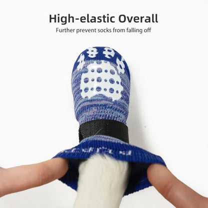 PUPTECK Anti-Slip Dog Socks with Double Sides Grips for Small Medium Large Dogs Hardwood Floors Prevents Licking, Dog Shoes for Hot Pavement Traction Control for Senior Dogs, Royal Blue, S