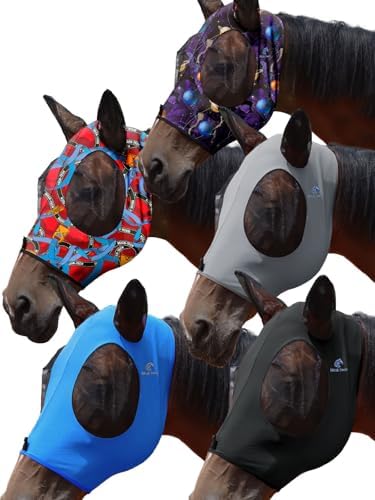 Mask Tech 5 Pieces Horse Fly Masks with Ears, Stretchy Elastic Mesh Fly Masks, 3D Eye Clearance, UV Protection-Medium,Combo 2