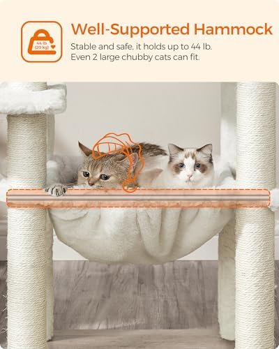 Feandrea Cat Tree, 56.3-Inch Contemporary Cat Tower, Multi-Level Condo