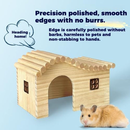 Hamster Wood Hideout Hut with Window Small Animal Wooden House for Rat Dwarf Hamster (Small)