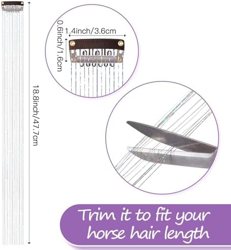 Juexica 18Pcs Horse Bling Accessories Clip in Hair Extension, Silver