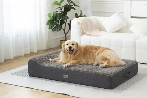 Jumbo Orthopedic Dog Bed for Large Dogs - 7-inch Thick Memory Foam Dog Bed with Pillow Removable Cover Machine Washable, Giant | 50 inch, Dark Gray