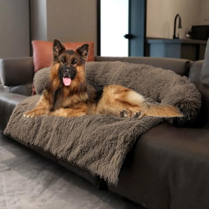 Calming Dogs/Cats Bed Mats, Dog Pad Washable Removable Couch Cover, Plush Long Fur Mat for Pets, Waterproof, Perfect for Small, Medium and Large Dogs and Cats (Desert Brown, 53"x39"x 6.0")