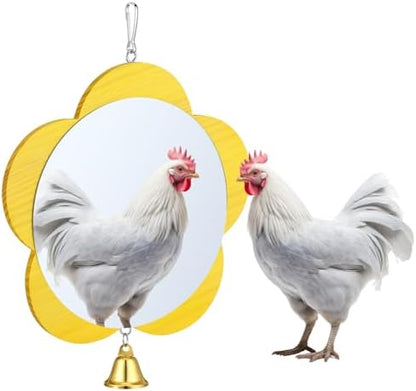 Sadnyy Extra Large Chicken Mirror Toy for Coop Flower Frame with Bell