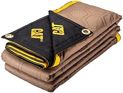 CAT Water Resistant Woven Utility Blanket, 72-Inch x 60-Inch Outdoor Tarp Material Padded Blanket, Rivets for Tie Downs, Park Picnic, Moving, Protect Furniture, Brown Black - 980788N