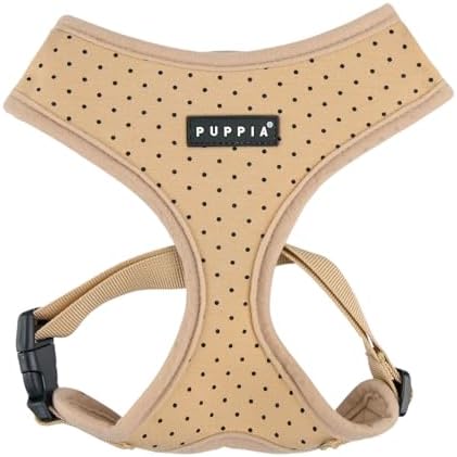Puppia Dotty Dog Harness A (Over-the-Head) Fashionable Polka Dot Pattern Spring Summer Harness for Small Dogs, Beige, X-Small