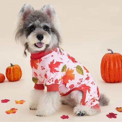 XPUDAC 4 Pack Thanksgiving Dog Pajamas Puppy Onesies for Small Dogs, L