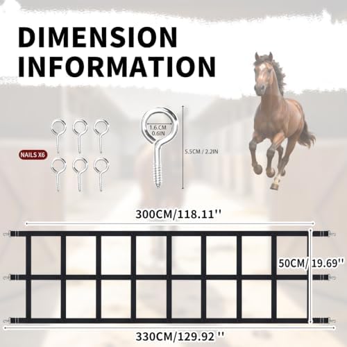10' x 20" Stall Guards for Horses with Adjustable Straps and Hardware,Black