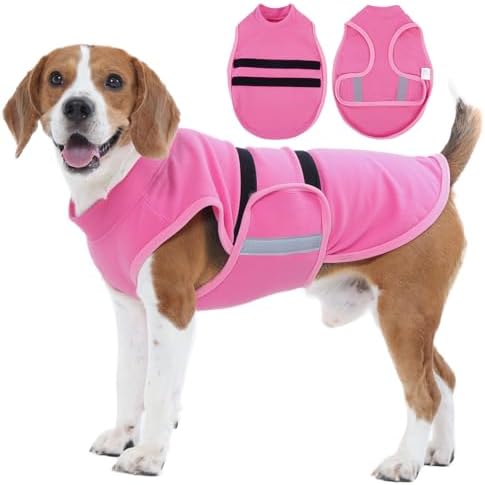 Nanaki Reflective Dog Fleece Sweater-Warm Cozy Puppy Fleece Vest for Fall Early Spring Dog Winter Coat, Adjustable Stretchy Pet Sweatshirts for Beagle Boston Terrier Bulldogs Sweater Christmas, L