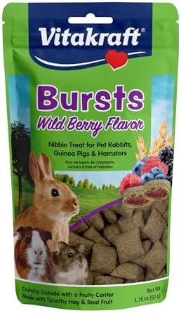 Vitakraft Bursts Small Animal Treat Wildberry Flavor 1.76 oz - Crispy Outside with Soft Berry Center - Fun Reward Snacks for Rabbits Guinea Pigs Hamsters and Other Small Pets
