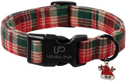 Christmas Dog Collar– Adjustable Red & Green Checkered Dog Collar for Small Medium Large Dogs, Soft Xmas Plaid Puppy Collars with Quick Release Buckle XS