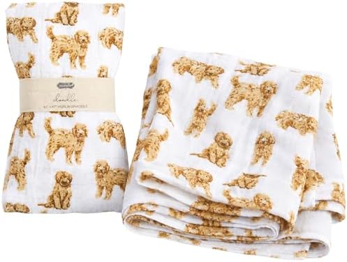 Mud Pie Golden Doodle Muslin Swaddle Blanket, Cotton Baby Blanket