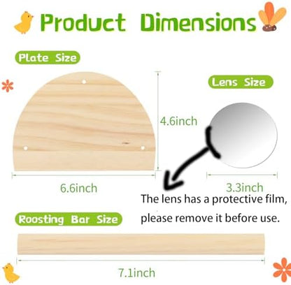 Pine Chicken Perch with Mirror, Strong Chick Jungle Gym Roosting Bar, Chicken Toys for Coop and Brooder, Training Perch Toys for Large Bird, Parrot, Macaw, Hens (Small)