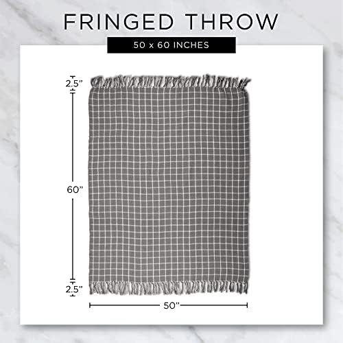 DII Modern Zig Zag Throw Blanket Woven Cotton, Hand-Knotted 2.5" Fringe, 50x60, Black