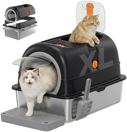 OLIXIS Stainless Steel Litter Box with Lid, Easy Cleaning
