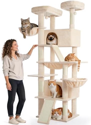 ABCPET 82" Tall Heavy-Duty Multi-Level Large Cat Tree Tower, Beige