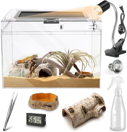 HELIME Reptile Tank 7 Piece Starter Kit with Escape Proof Locking Lid XL
