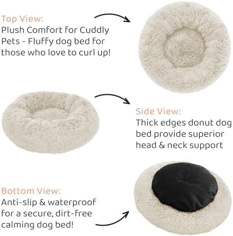 Calming Donut Dog Bed for Small Dogs, Round Dog Bed for Medium & Large Dogs