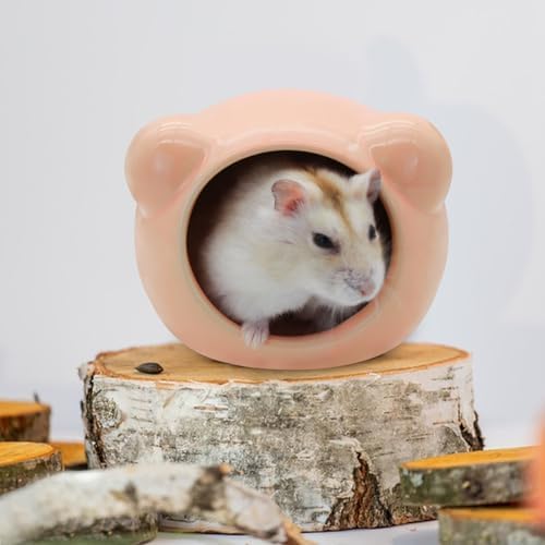 Ceramic Hamster House, Cute Animal Shaped Hamster Cave, Summer Cool Small Animal Hideout Habitat Decor for Dwarf Hamsters (Orange)